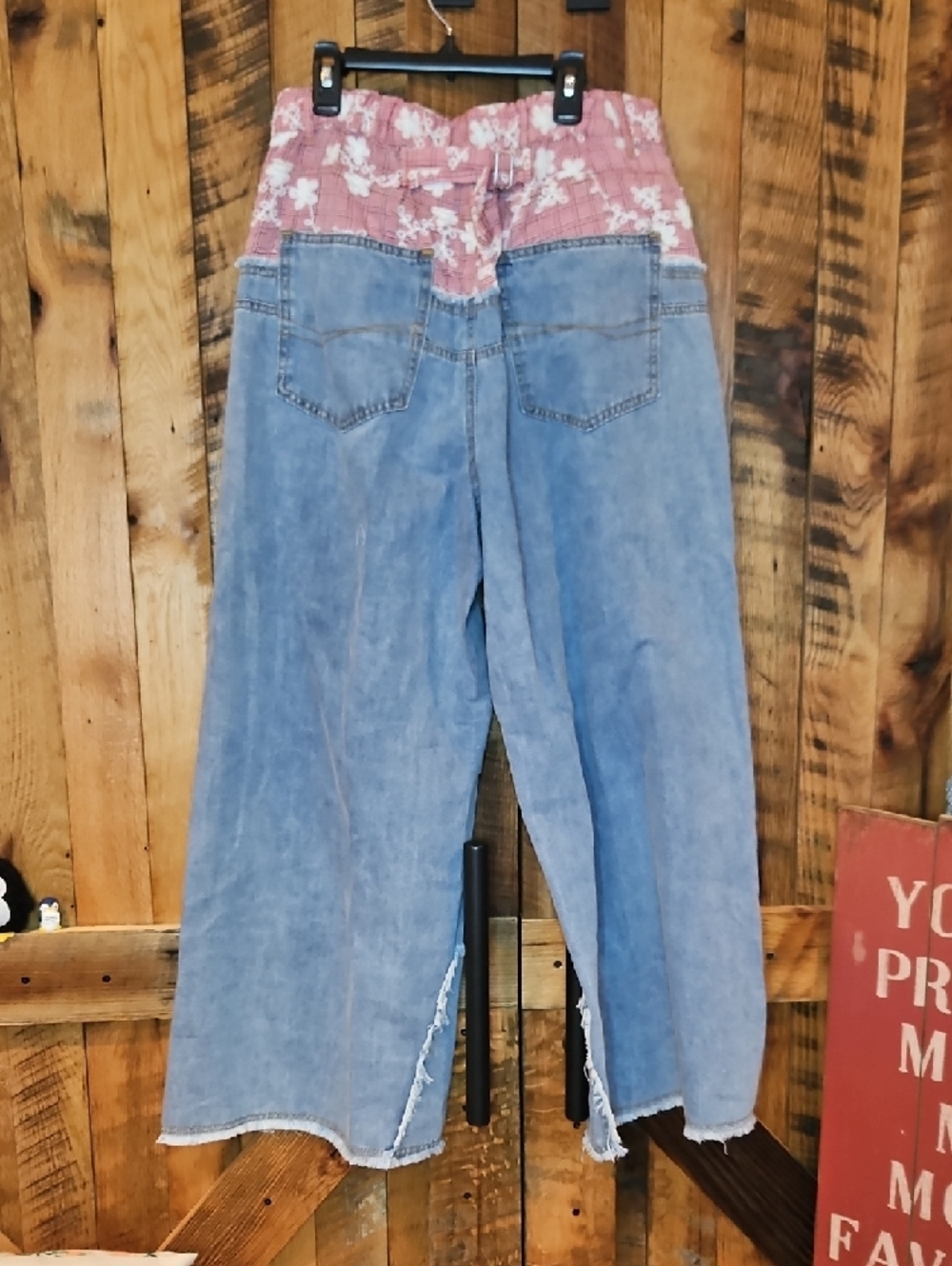 334 POL Two-Tone Denim Jeans with Pink Floral Waistband - Picture 9 of 13